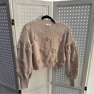 Storia Beige Sweater with Floral Accents